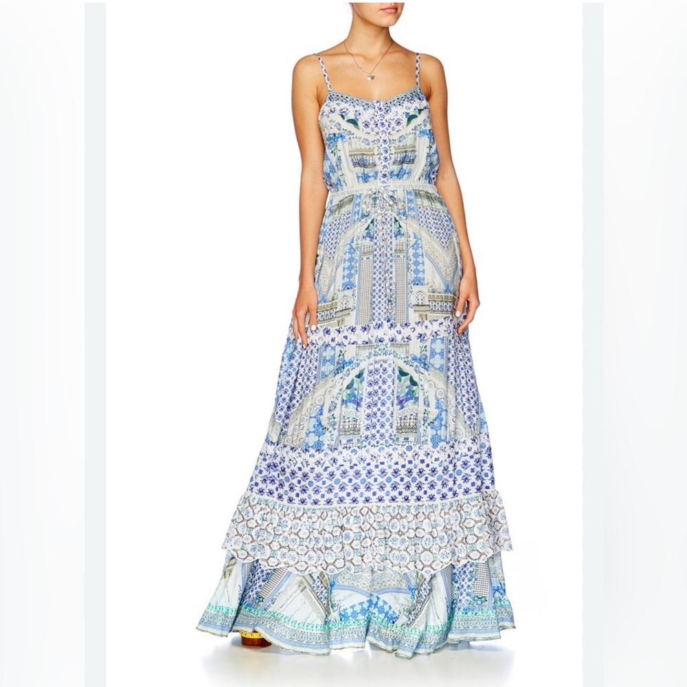 Blue and White Patterned Maxi Dress